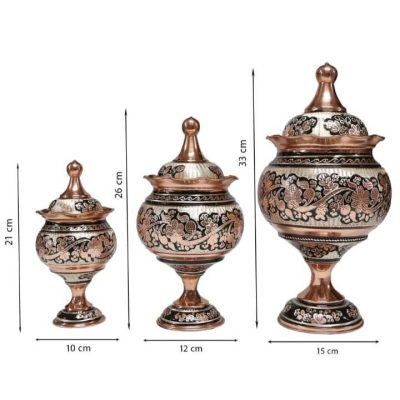 ست قندان مسی توپی پایه دار